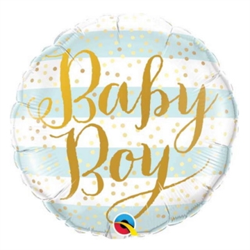 Folie Ballon Lyseblå/Hvid Strib ”Baby Boy”