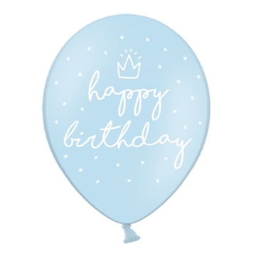 Latex Ballon “happy birthday” Lyseblå/Prikker