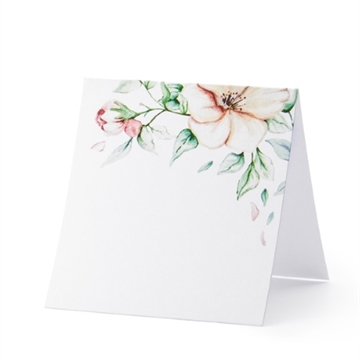 Hvidt højt Bordkort med Blomstermotiv 
