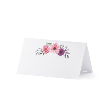 Hvidt Bordkort med Blomstermotiv 