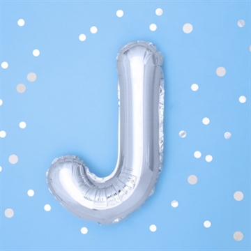 Folie Ballon “J”, Sølv, 35 cm