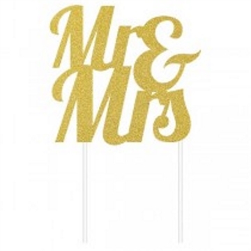 ”Mr & Mrs” kagetop Guld Glitter