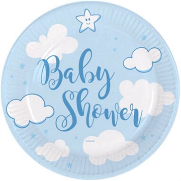 Lyseblå Baby Shower Tallerkener, 18 cm