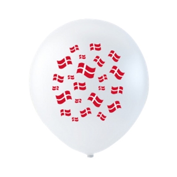 Ballon Hvid med danske Flag 10 stk