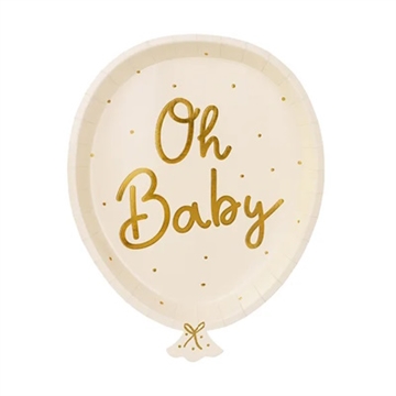 Baby Shower, ”Oh Baby” Tallerkener 6 stk.