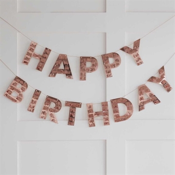 HAPPY BIRTHDAY Banner i Rose Gold