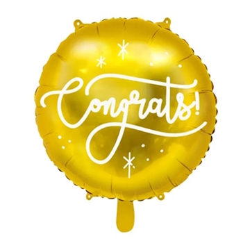 Folie Ballon, Glossy Guld, Congrats! 35 cm