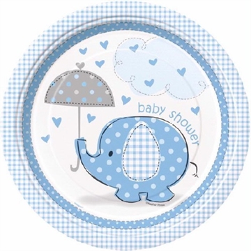 Baby Shower Tallerkener Elefant Blå, 21,1 cm