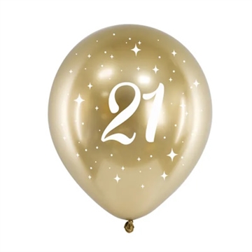 Ballon Glossy Gold 21 år, 6 stk