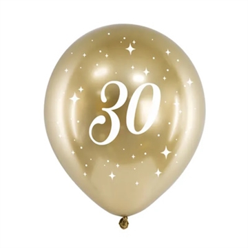 Ballon Glossy Gold 30 år, 6 stk