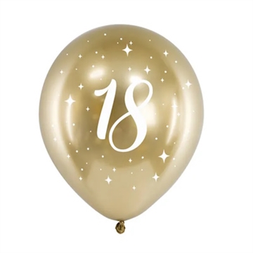 Ballon Glossy Gold 18 år, 6 stk
