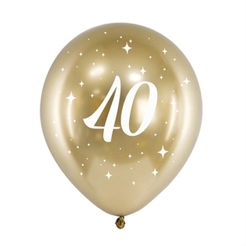 Ballon Glossy Gold 40 år, 6 stk