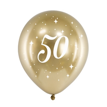 Ballon Glossy Gold 50 år, 6 stk
