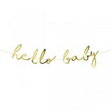 Baby Shower Guld Banner ”hello baby”