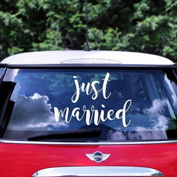 “just married” sticker til Bryllupsbilen
