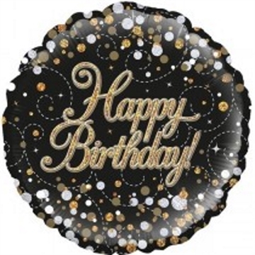 Folie Ballon “Happy Birthday” Sort/Guld